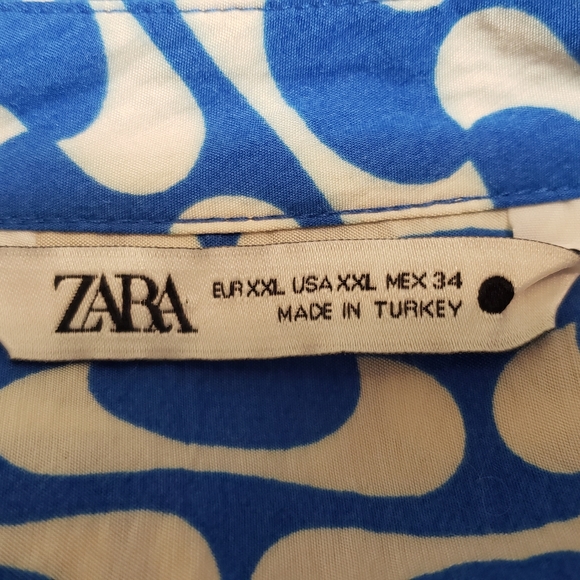 Zara The Paula Blue and White Geometric Design Dress Size XXL Belted - Picture 11 of 16